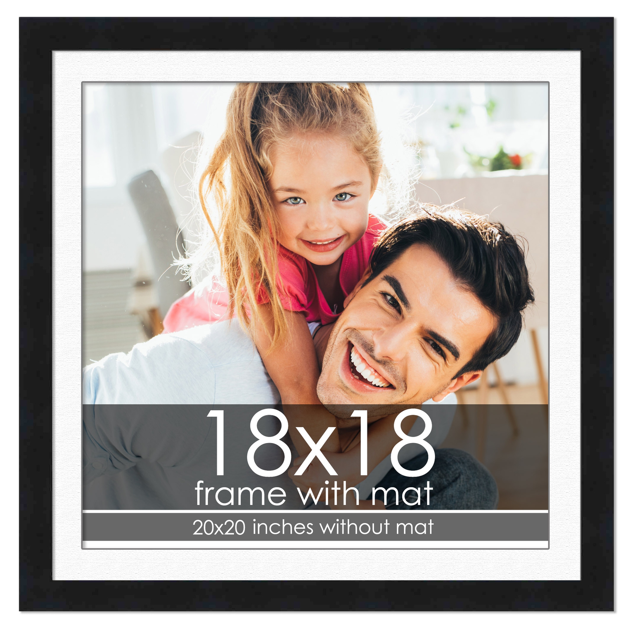 18x18 Frame with Mat - Black 20x20 Frame Wood Made to Display Print or Poster Measuring 18 x 18 Inches with White Photo Mat